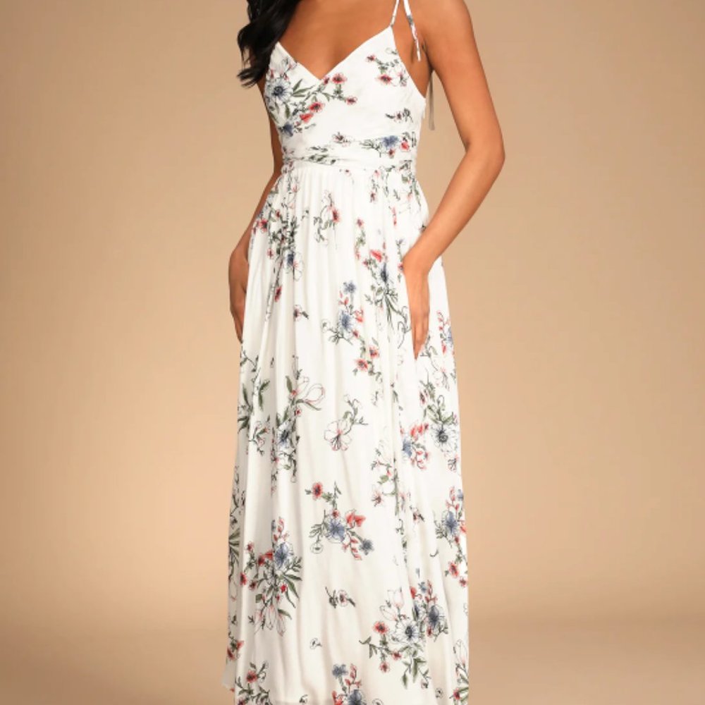 Meadow Flowers White Multi Floral Print Tie-Shoulder Maxi Dress